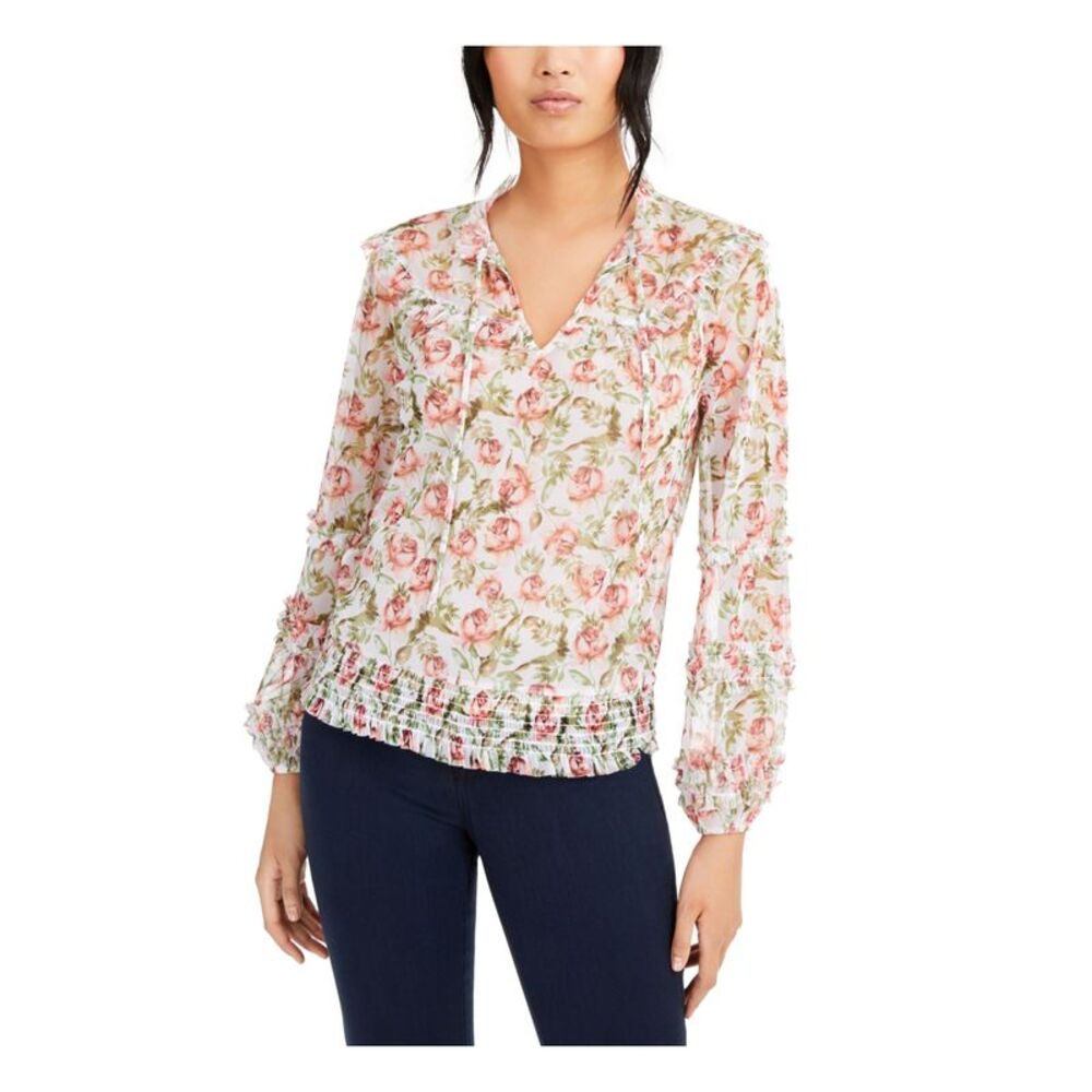 INC Womens Sheer Long Sleeve V Neck Blouse